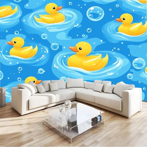 Générique 400 x 280 cm Papier Peint Panoramique Bleu Canard En Caoutchouc Jaune Simple Et Mignon 3D Papier Peint Intisse Poster Photo Fresque Chambre Coucher Salon Grand Peinture Murale
