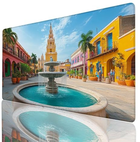 Tapis de Souris XXL 1000x400x3mm, Grand Tapis Bureau Ville, Bords Cousus Antidérapant Imperméable, Fontaine Mouse Pad Compatible Clavier sans Fil et Souris sans Fil, Bureau Gaming Accessoire 7529GYL