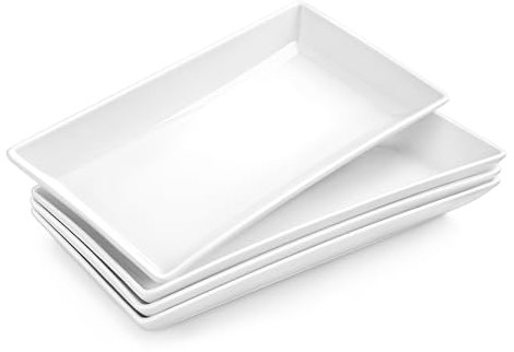 Lot de 4 plateaux de service rectangulaires en porcelaine de 30,5 cm – Plateaux rectangulaires en céramique blanche pour fêtes, nourriture, sushis et apéritifs – Grands plats de service ivoire pour le