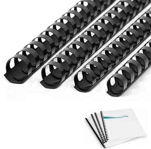 Canutillos de Plástico para Encuadernar, 6/8/10/12mm Canutillos Encuadernar de Plástico, Espirales Encuadernacion, Binding Combs, 20-80 Hojas, Negro, A4, 21 Anillas, Paqute de 100