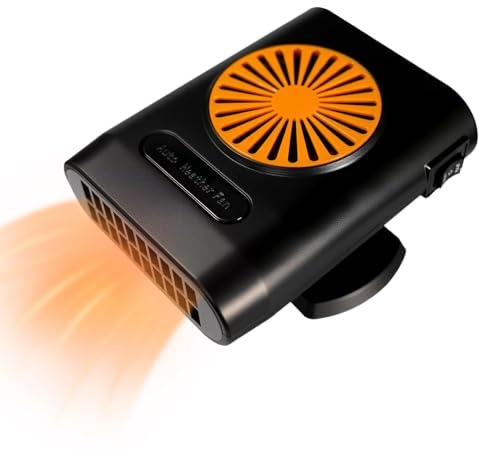 Krujecnt Calentadores de Coche para Vehículo - 12v/24v Ventilador Calentador Eléctrico para Ventana del Coche,Ventilador Calefactor con Rotación de 360 Grados Antiniebla Automotriz para Salpicadero