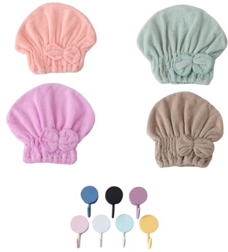 CLDURHGE Microfaser Haarturban Handtuchturban 4 Stück Set Damen Haartuch mit Schleife schnelltrocknend weich Coral Fleece für Lange und Kurze Haare ideal für Bad Spa Reisen