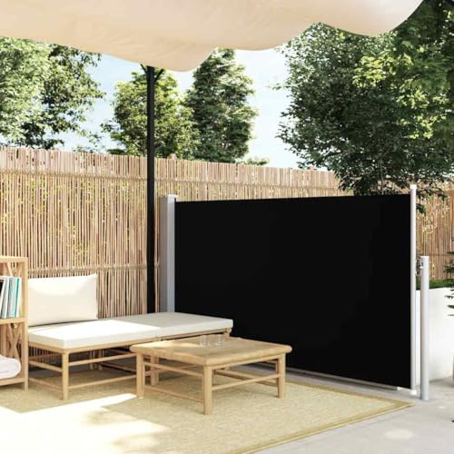 Toldo lateral para balcón, toldo lateral extensible, 100 x 500 cm, negro para balcón, terraza, jardín