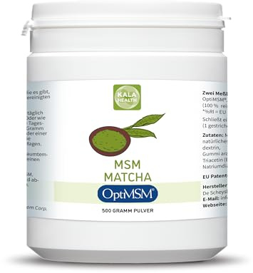 Kala Health OptiMSM Pulver Matcha-Geschmack – 100% Reines MSM Schwefelpulver – Natürliches Methylsulfonylmethan – Mit Echtem Matcha aus Natürlichen Zutaten – Ohne Zusätze (500)