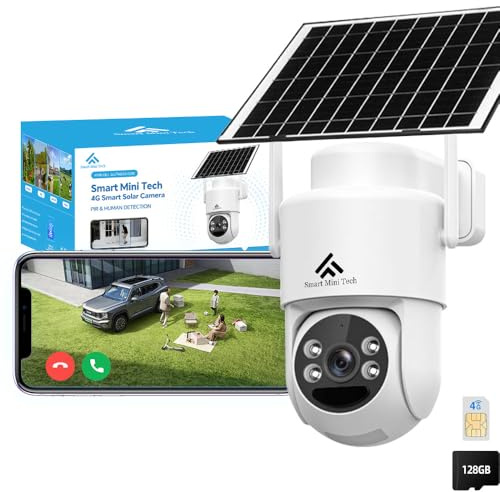 Smart Mini Tech WiFi Solar Powered Wireless Security Camera, Outdoor Waterproof Camera with Voice Intercom, Night Vision, Motion Alarm Notifications, Remote Access for Home Security Monitoring