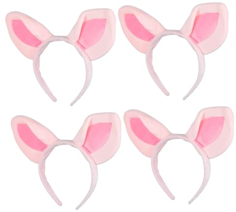 Cabilock 4 Stück-pack Plüsch Schweineohren Haarreif in Rosa Weiches und Bequemes Stoff Stirnband Verhindert Verrutschen Niedliches Tierkostüm für Partys und Alltag