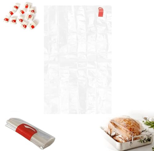 50 bolsas grandes de horno de 9.8 x 15 pulgadas para asar, bolsas de cocina resistentes a altas temperaturas para pavo, pollo, carne y pescado, bolsa de plástico transparente para un resultado fácil y