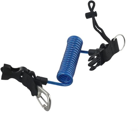Yuanpgky Cordon de plongée robuste à ressort spiralé avec boucle à dégagement rapide, en acier inoxydable, longueur étendue de 1,6 m, capacité de charge de 60 kg, pour sports de plein air, bleu