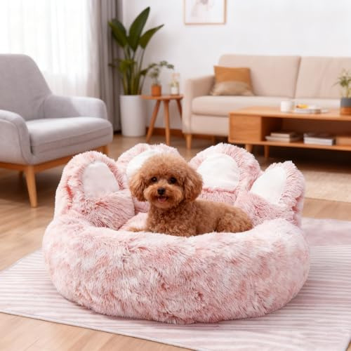 SHJOEE Lettino per Animali Domestici Letto Ortopedico per Gatti e Cani Cuccia Cane Interno Morbida e calda Adorabile cuccia per cani a forma di zampa d'orso di piccola e media (Rosa, 70cm)