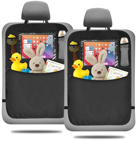 Exsink 2 Pezzi Organizer Sedile Auto, Proteggi Sedile Auto Impermeabile Con Tasca Trasparente, Per Bambini Posteriore Multi-Tasca Resistente, Con Molto Spazio E Materiali Durevoli