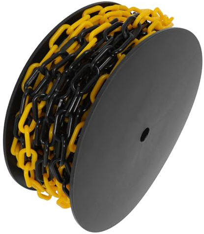 KOMBIUDA Cadena de Barrera Plástica Negro Amarillo Eslabones Sólidos Resistentes la Intemperie para Control de Multitudes Aparcamiento y Construcción Barrera de Seguridad Visible y Duradera