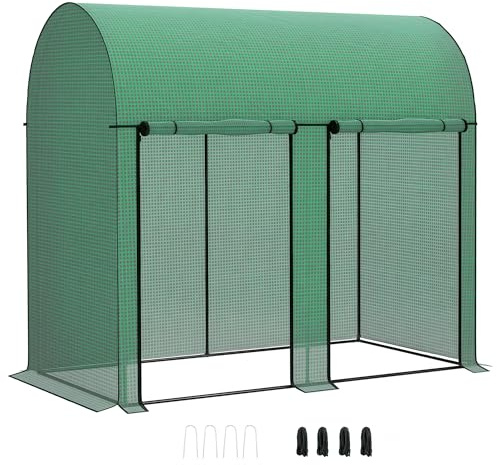 Outsunny Invernadero de Exterior Invernadero de Jardín con 2 Puertas Enrollables con Cremallera Marco de Acero y Cubierta de PE 140g/m² Anti-UV Impermeable para Plantas Flores 200x100x178 cm Verde