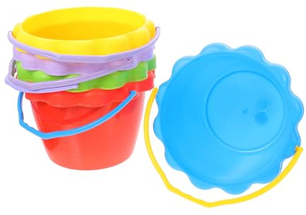 ifundom Set 5 Pezzi Secchielli di Sabbia in Plastica Colorati Maniglia Leggera Giocattoli da Spiaggia per per Giochi Creativi All’Aperto e Attività in Spiaggia Colore Colore Casuale