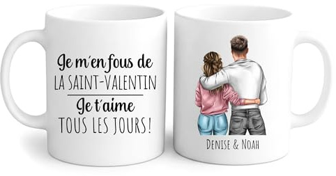 Love Faith Tasse personnalisée - Tous les jours - Pour couples | Tasse en céramique à personnaliser avec clipart et citation - Joli cadeau pour couple, idéal Saint-Valentin