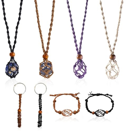 Pushiibee Leerer Stein Halter, 8 Stück Kristall Halskette Halter, 3 Styles Stein Halskette Schnur Leerer Steinhalter Kette Stein Halter Kristall für Steine Schmuck DIY Zubehör
