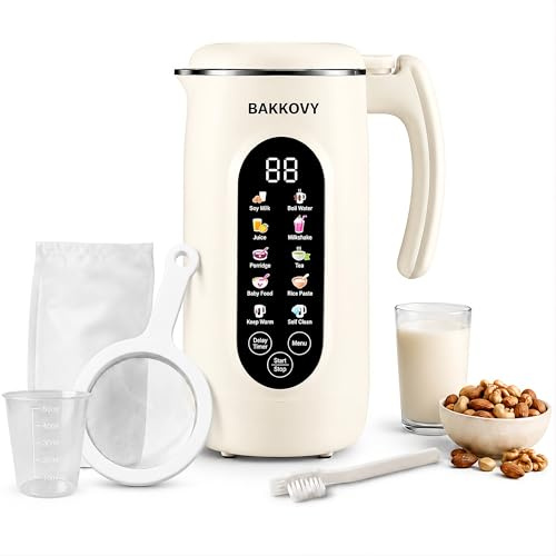BAKKOVY Nut Milk Maker Machine 10-in-1 Multifunctional,1.8L/ 60oz Automatic Plant-Based Almond,Soy,Oat,Milk maker with Stainless Steel Interior,Smart Touch Control,Delay Timer,Self-Clean&Keep Warm