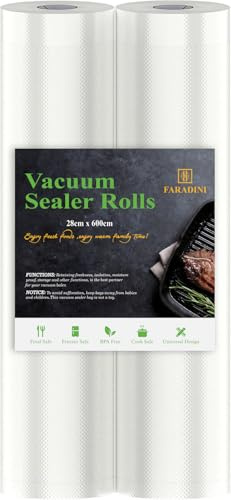Vacuum Sealer Rolls Bags, 2 Packs 28 x 600 cm Storage Bags (Total 12 m), BPA Free, Durable Commercial Customized Size for Food Storage and Sous Vide Cooking
