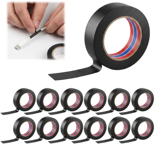 APOMOONS Isolierband Schwarz 12 Rollen, PVC Elektro Tape 19 mm x 10 m, Kabel Isolierband zum Bündeln und Reparieren, Schwarzes Klebeband für Heimwerken Werkstatt Auto