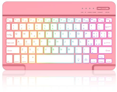 Tastiera Wireless Bluetooth, Rechargeable Tastiera Universale Ultra Sottile | Silenziosa Tastiera iPad, Tastiera Retroilluminata per Tablet Samsung/IOS/Android/Windows/Telefoni, Layout Italiano QWERTY