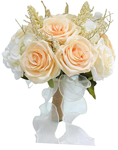 Etyldya Künstlicher Brautstrauß für Hochzeiten, Hochzeitsstrauß für Die Kirche, Jubiläumsdekoration, beige-1