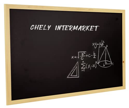 CHELY INTERMARKET Pizarra Negra 90X60 CM Pared Marco Madera Incluye Tizas Borrador Ganchos Tablero Tiza Infantil Escuela Oficina Mensajes Decoración Visual Clásica Horizontal Vertical Escritorio