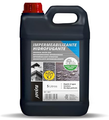 JOVIRA PINTURAS Imperméabilisant Hydrofuge à l'eau. Protection hydrofuge totale pour les façades, les toits, les terrasses, les trottoirs, les murs, etc. (5 Litres, Hydrofugant, Incolore)