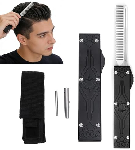 Springmesserkamm,Kamm Faltbar,Edelstahl Sprungbrett Kämme,Taschenkamm Klappkamm,für Bart Schnurrbart Männer Öl Haar Styling Zubehör,den Friseursalon im Haushal(PEARL BLACK)