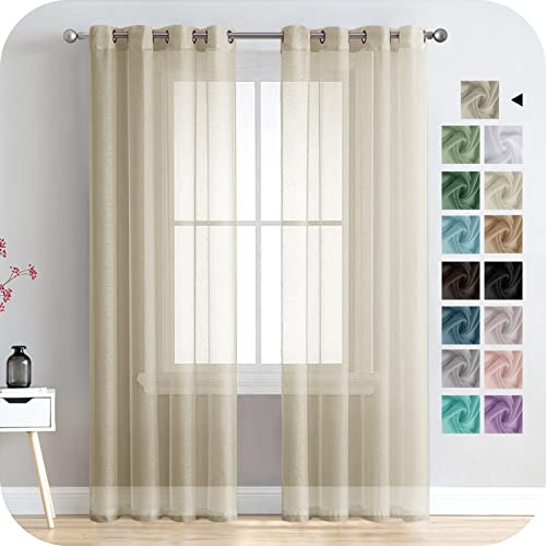 MRTREES Tende per Interni Voile Semi Trasparenti Beige 2 Pezzi con Occhielli 140x280 CM Tenda a Panello Tende Leggere Morbida per Camera da Letto e Soggiorno Finestra Moderne
