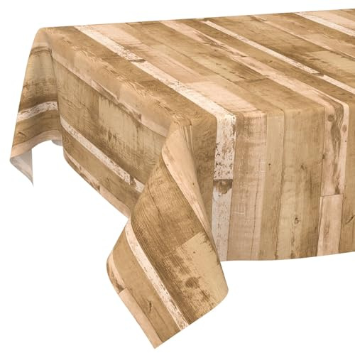 ANRO Abwaschbare Tischdecke ohne Einfassung – Holzoptik Hellbraun – pflegeleichtes Wachstuch rechteckig – für Innen- & Außenbereich 220 x 140 cm (Rechteckig)