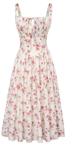 SCARLET DARKNESS Robe d'été pour Femme Robe Bretelles Spaghetti à Fleurs Victorienne Rose S