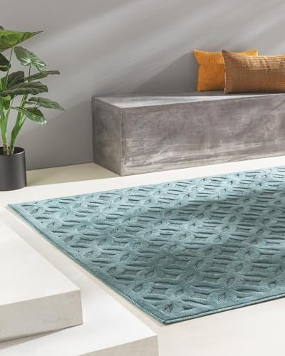 benuta Nest In- & Outdoor Teppich Bonte - Türkis 120x170 cm - Strapazierfähig & Pflegeleicht - Für Balkon, Terrasse, Garten - Küchenteppich & Wohnzimmerteppich - Geometrisch, Boho-Style, Hygge Cozy