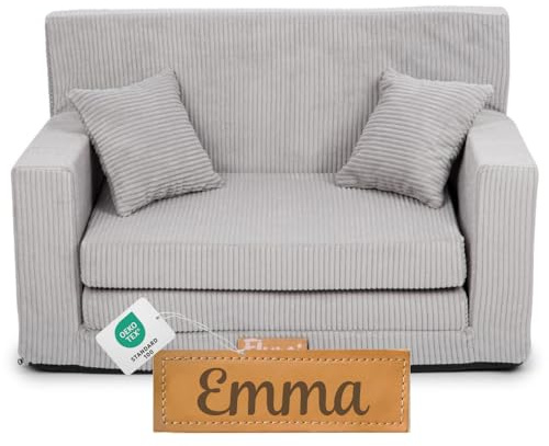 Flumi Personalised Kids Sofa Bed + Child's Name, Toddler Fald Out Sofa, Foam Play Couch, Baby Couch (corduroy grey)