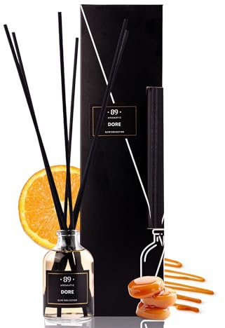 Diffuseur de Parfum d’Ambiance avec 6 bâtonnets – Caramel & Orange, Désodorisant Maison, Salle de Bain, Diffuseur Intense pour décoration intérieure & Appartement