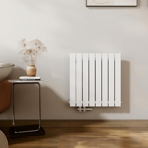 EMKE Radiateur Design, 630x620 mm,Blanc, 450 W,Monocouche | Radiateur Mural Horizontal à Panneau Plat, Connexion Latérale Structure Monocouche