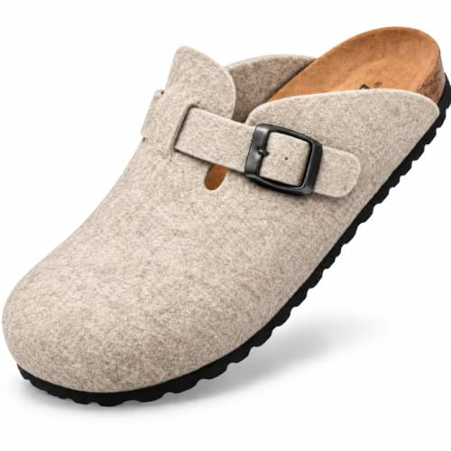 GONKOS®, ullfiltträskor, anatomisk innersula gjord av äkta läder och naturkork, jungfrulig ull, tofflor av filt för kvinnor och män, tofflor Mules Slip On, hög kvalitet tillverkad i Spanien