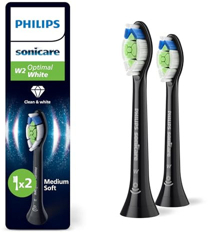 Philips Sonicare W2 Optimal White - têtes de brosse à dents de rechange d'origine, noir, lot de 2, HX6062/88