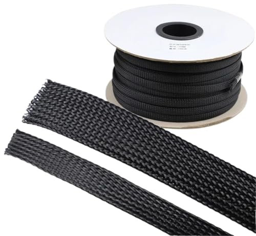 AMENGJ PET Black Cable Sleeve Length1/3/5/50/100M Insulated Braided Sleeving Data Line Protection Wire Cable Flame-Retardant Nylon Tube Braided Cable Sleeve(100 Meter,18 mm)