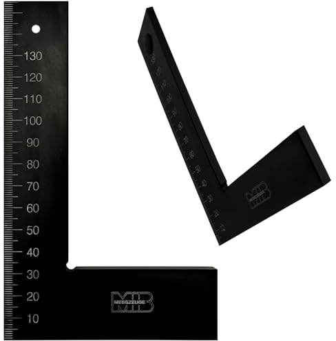 MIB Flachwinkel aus gehärtetem Aluminium 150 x 100 mm | Präzisionswinkel nach DIN 875 GG1 | Zimmermannswinkel | Werkzeug für Schreiner & Handwerker | Anschlagwinkel Metall | Winkelmesser Schwarz