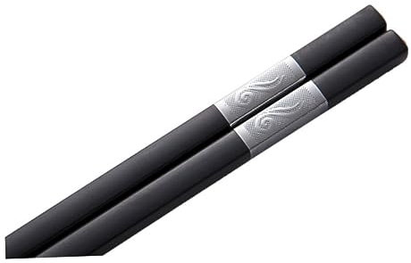 QWFVHJ Palillos japoneses, Palillos Personalizados, Juego de 10 Palillos de Acero Inoxidable de aleación, Estilo Chino, Nudo Plateado/Negro, fáciles de Transportar, Aptos for lavavajillas