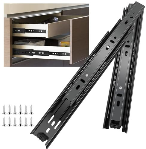JI2OOYI glissières de tiroir 4 paires (8 pièces),50cm glissiere pour tiroir,coulisse tiroir avec roulements à billes, montage latéral,extension complète, capacité de charge 45 Kg,noir