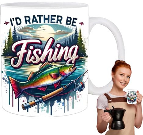 Fishing Theme Large Mug - Fun Mug, Craft Mug | Ceramic Tea Cup With Graphic Humorous Funny Kitchen Accessory For Fishing Rod Lovers During Breaks