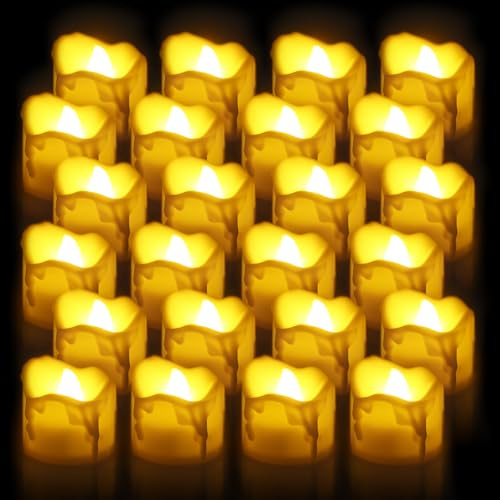 HOSPAOP 24 velas LED de té con batería, velas eléctricas, funciona con pilas, llama parpadeante, sin llama, para Navidad, bodas, fiestas, festivales, decoración, blanco cálido