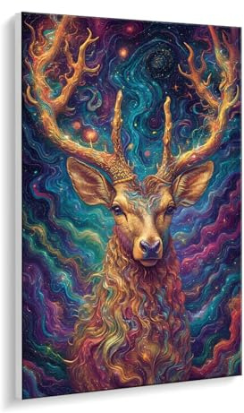 Pintar por Numeros Adultos Cielo estrellado ciervo, Cuadros Numeros Pigmento Acrílico, DIY Pintura por Numeros Kit Manualidades Adultos, Decor para el Hogar pared 90 x 120 cm (sin marco) q-714