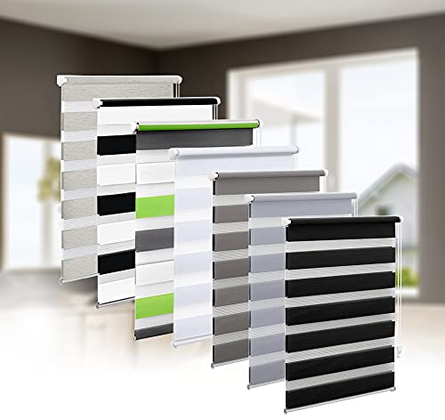 Eurohome Doppelrollo Klemmfix ohne Bohren, Duo Rollo,45cm x 150cm (Stoffbreite 41 cm) Schwarz Transparentes und undurchsichtiges Sichtschutz Rollo mit Klemmträgern für Fenster und Türen