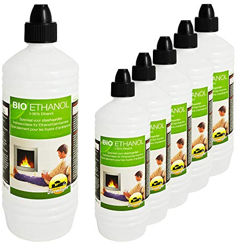 Farmlight 6 litres de bioéthanol > 95 % – 96,6 % Premium pour cheminées à l'éthanol, cheminée à gel en bambou, combustion en vrac provenant de matières premières renouvelables