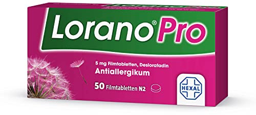 Lorano® Pro | 50 Filmtabletten | Gegen Allergiesymptome| Desloratadin | Macht nicht schläfrig (Häufigkeit Schläfrigkeit auf Placeboniveau. Häufigkeit Müdigkeit 1,2 %), nur 1x täglich, ab 12 Jahren
