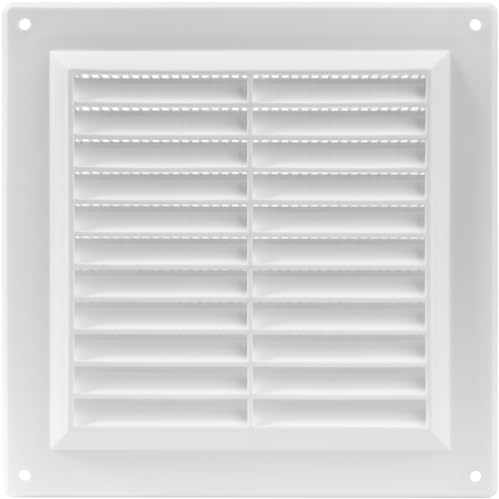 Vent Systems 150 x 150 mm Quadratisches Weiß Lüftungsgitter, Kunststoff Abdeckung mit Insektenschutz, Mauerlüftung HVAC Luftauslass für Innen-/Außenwände, Decken, Schuppen, Wohnwagen