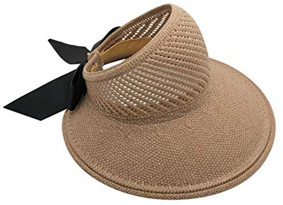 Herbests Sonnenhut Damen Mädchen, Faltbarer Strohhut UPF 50+ Strandmütze Strohhut mit Breiter Krempe Sommerhut Outdoor Hut mit Sonnen Shade Schirmmütze mit Bowknot FüR Sandstrand Urlaub,Kamelfarbe