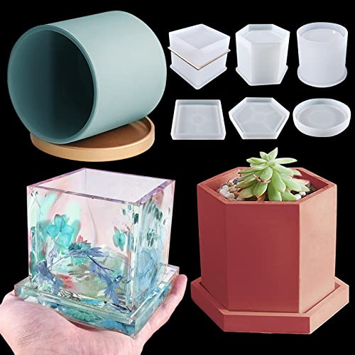 3 juegos de moldes grandes de silicona para plantas, contenedor posavasos de resina, molde de silicona hexagonal para recipiente de velas, macetas suculentas, frascos, suministros de manualidades