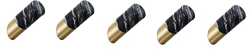 GLYYRLR Handtuchhaken Gebürstetes Gold und Schwarz Kleiderhaken Wandhaken Hakenleiste Messing und Marmor Mantelhaken, Garderobenhaken für Küche, Büro, Bad, Doppelte Installation,5 Pack